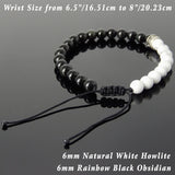 Men's Women White Howlite Black Obsidian Adjustable Braided Bracelet 925 Sterling Silver Cross Spacers DiyNotion BR902