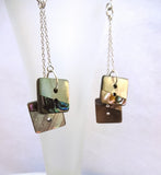 Vintage Mother of Pearl Button Earrings, Antique MOP Buttons, Abalone Buttons, Square MOP Buttons, Silver Chain, Silver Ear Wires MPE114