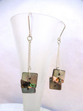 Vintage Mother of Pearl Button Earrings, Antique MOP Buttons, Abalone Buttons, Square MOP Buttons, Silver Chain, Silver Ear Wires MPE114