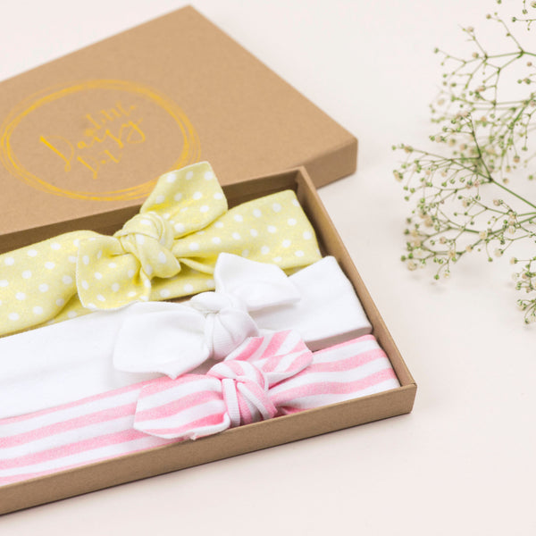 Pink Organic Baby Headband Set/Baby Headband/Baby Gifts/White Baby Headband/Yellow Headband/Infant Headband/Baby Headwrap /Bows