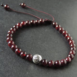 Men's Women Garnet Adjustable Braided Bracelet 925 Sterling Silver OM Buddhism Bead DiyNotion BR1019