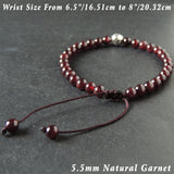 Men's Women Garnet Adjustable Braided Bracelet 925 Sterling Silver OM Buddhism Bead DiyNotion BR1019