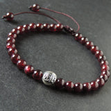 Men's Women Garnet Adjustable Braided Bracelet 925 Sterling Silver CH Sign Bead DiyNotion BR1020