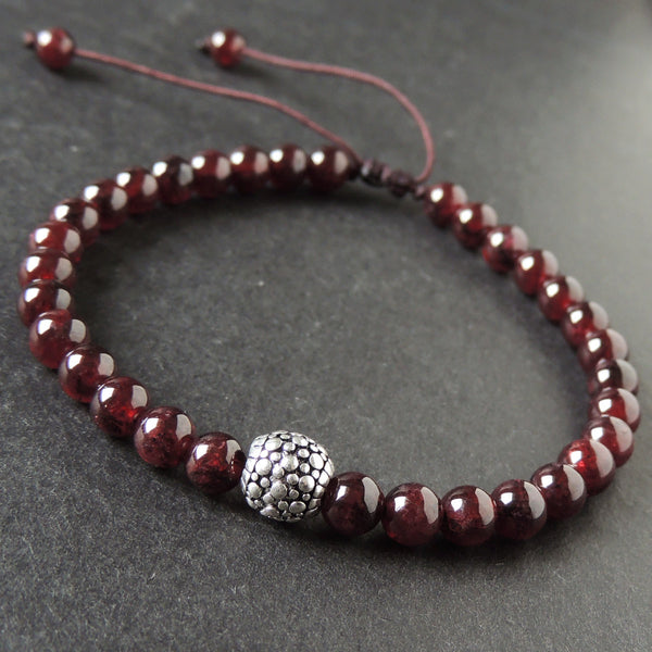Men's Women Garnet Adjustable Braided Bracelet 925 Sterling Silver Celtic Bead DiyNotion BR1021