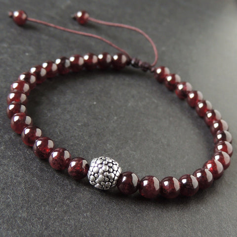 Men's Women Garnet Adjustable Braided Bracelet 925 Sterling Silver Celtic Bead DiyNotion BR1021