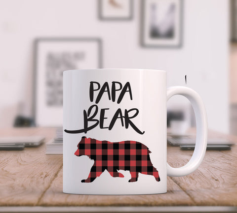 Papa Bear Mug, Bear Coffee Mug, Buffalo Plaid Rustic Style, Funny Coffee Mug, Gift For Dad, Coffee Mug Gift, Coffee Cup, Buffalo Check