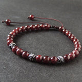 Men's Women Garnet Adjustable Braided Bracelet 925 Sterling Silver Cross Beads DiyNotion BR1022