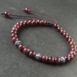 Men's Women Garnet Adjustable Braided Bracelet 925 Sterling Silver Cross Beads DiyNotion BR1022