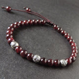 Men's Women Garnet Adjustable Braided Bracelet 925 Sterling Silver CH Sign Beads DiyNotion BR1023