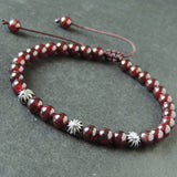 Men's Women Garnet Adjustable Braided Bracelet 925 Sterling Silver Cross Beads DiyNotion BR1024