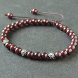 Men's Women Garnet Adjustable Braided Bracelet 925 Sterling Silver Cross Beads DiyNotion BR1024