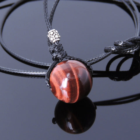 Men's Women Red Tiger Eye 925 Sterling Silver Adjustable Braided Necklace Gemstone DiyNoion Handmade NK149