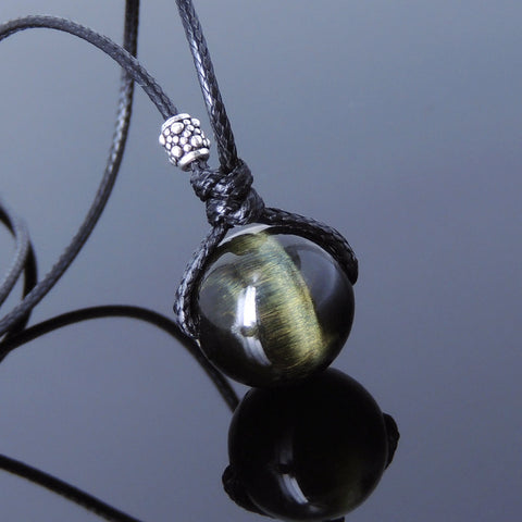 Men's Women Brown Blue Tiger Eye 925 Sterling Silver Adjustable Braided Necklace Gemstone DiyNoion Handmade NK151