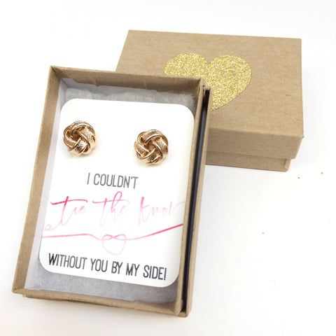 Gold Knot Earrings,  Love Knot Stud Earrings, Bridesmaid Gift Earrings, Tie the Knot Earrings, Bridesmaid Proposal Jewelry, Maid of Honor