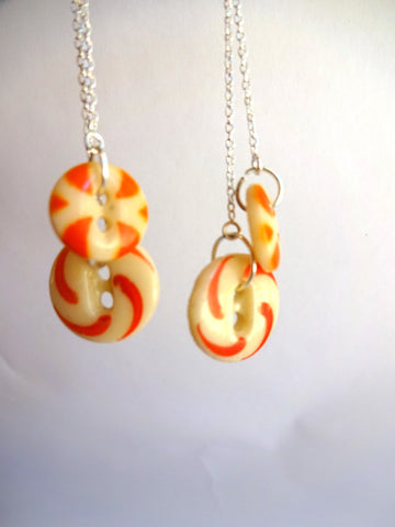 Vintage China Stencil Button Earrings, Antique Buttons, Orange Buttons, Dangle Drop Earrings, Silver Chain, Silver Ear Wires OCE119