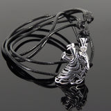 Men's Women Adjustable Necklace 925 Sterling Silver Wolf Head Pendant with Wax Rope DiyNotion NK170