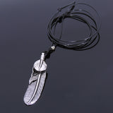 Men Women Handmade Adjustable Necklace with 925 Sterling Silver Feather Pendant Wax Rope  DiyNotion NK051