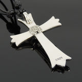 Men's Women Handmade Adjustable Necklace with 925 Sterling Silver Big Cross Pendant Wax Rope DiyNotion NK173