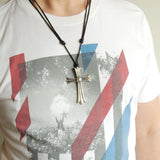 Men's Women Handmade Adjustable Necklace with 925 Sterling Silver Big Cross Pendant Wax Rope DiyNotion NK173