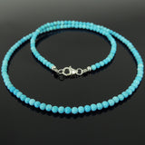 Men's Women 3mm Blue Turqouise 925 Sterling Silver Necklace with Seamless Beads & Clasp DiyNotion Handmade NK143