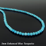 Men's Women 3mm Blue Turqouise 925 Sterling Silver Necklace with Seamless Beads & Clasp DiyNotion Handmade NK143