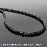 Men's Women 3mm Black Onyx 925 Sterling Silver Necklace Seamless Beads & Clasp DiyNotion Handmade NK144