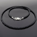 Men's Women 3mm Black Onyx 925 Sterling Silver Necklace Seamless Beads & Clasp DiyNotion Handmade NK144