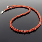 Men's Women 4mm Red Jasper Stone 925 Sterling Silver Necklace Seamless Beads & Clasp DiyNotion Handmade NK148