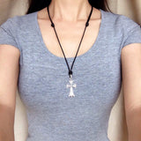 Men's Women Handmade Adjustable Necklace with 925 Sterling Silver Cross Pendant Wax Rope DiyNotion NK014