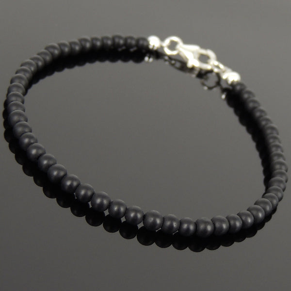 Men's Women Matte Black Onyx 925 Sterling Silver Bracelet Bead Clasp Gemstone DiyNotion Handmade BR1025