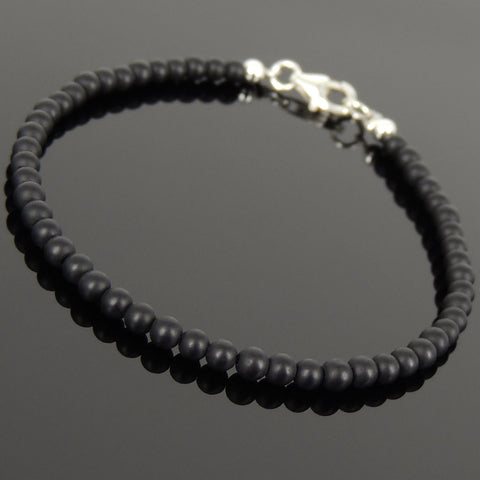 Men's Women Matte Black Onyx 925 Sterling Silver Bracelet Bead Clasp Gemstone DiyNotion Handmade BR1025