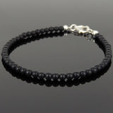 Men's Women Matte Black Onyx 925 Sterling Silver Bracelet Bead Clasp Gemstone DiyNotion Handmade BR1025