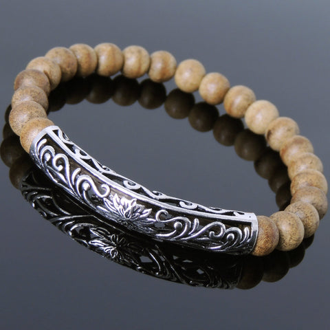 Men's Women Agarwood Sterling Silver Mala Bracelet Lotus Charm Handmade DiyNotion BR910