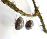 Antique Black Glass Button Earrings, Silver Luster, Vintage Round Dome Buttons, Silver Filled Hand Made Ear Wires, BGE118