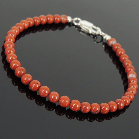 Men's Women Red Jasper Stone Sterling Silver Bracelet Natural Gemstone DiyNotion Handmade BR905