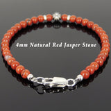 Men's Women Red Jasper Stone Sterling Silver Bracelet Cross Bead DiyNotion Handmade BR907