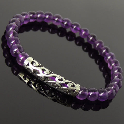Men's Women Amethyst Sterling Silver Bracelet 925 Stamp Lucky Charm Handmade DiyNotion BR909