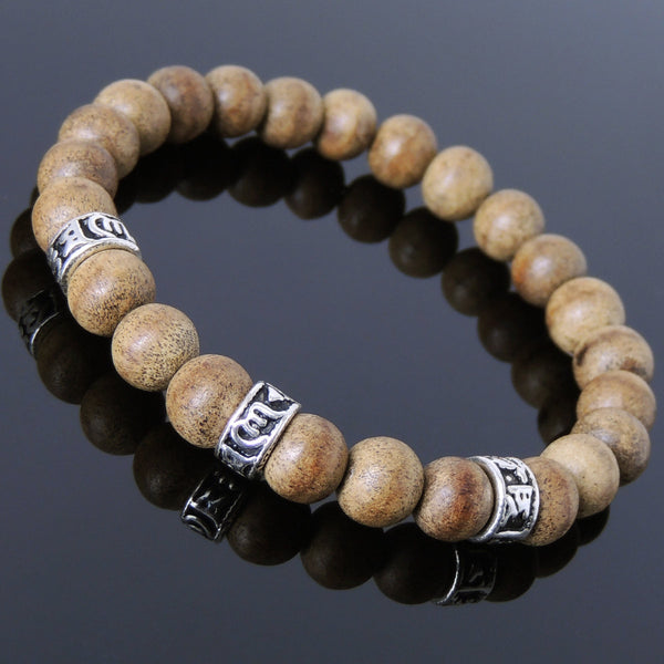 Men's Women Agarwood Sterling Silver Mala Bracelet OM Spacers Handmade DiyNotion BR912