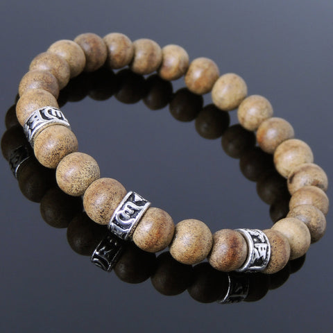 Men's Women Agarwood Sterling Silver Mala Bracelet OM Spacers Handmade DiyNotion BR912