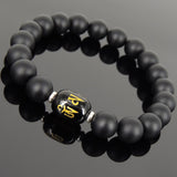 Men Women Matte Black Onyx Hot Stamp OM Sign Bracelet 925 Sterling Silver Spacers DiyNotion Handmade BR1026