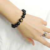 Men Women Matte Black Onyx Hot Stamp Dragon Sign Bracelet 925 Sterling Silver Spacers DiyNotion Handmade BR1027