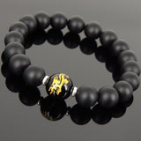 Men Women Matte Black Onyx Hot Stamp Dragon Sign Bracelet 925 Sterling Silver Spacers DiyNotion Handmade BR1027
