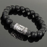 Men Women Matte Black Onyx Lava Rock Bracelet 925 Sterling Silver OM Buddhism Charm DiyNotion Handmade BR1028