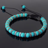 Men's Women Enhanced Turquoise Adjustable Braided Bracelet 925 Sterling Silver Spacers DiyNotion BR854