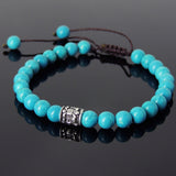 Men's Women Enhanced Turquoise Adjustable Braided Bracelet 925 Sterling Silver Fleur de Lis Bead DiyNotion BR778