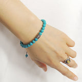 Men's Women Enhanced Turquoise Adjustable Braided Bracelet 925 Sterling Silver Fleur de Lis Bead DiyNotion BR778