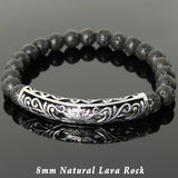 Men's Women Lava Rock Bracelet 925 Sterling Silver Lotus Charm DiyNotion Handmade BR1030