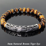 Men's Women Brown Tiger Eye Bracelet 925 Sterling Silver Lotus Charm DiyNotion Handmade BR1031