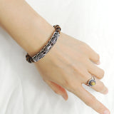 Men's Women Brown Tiger Eye Bracelet 925 Sterling Silver Lotus Charm DiyNotion Handmade BR1031