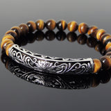 Men's Women Brown Tiger Eye Bracelet 925 Sterling Silver Lotus Charm DiyNotion Handmade BR1031